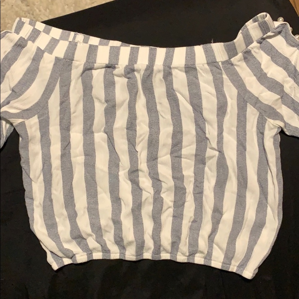 GREY & WHITE STRIPED OFF THE SHOULDER TOP